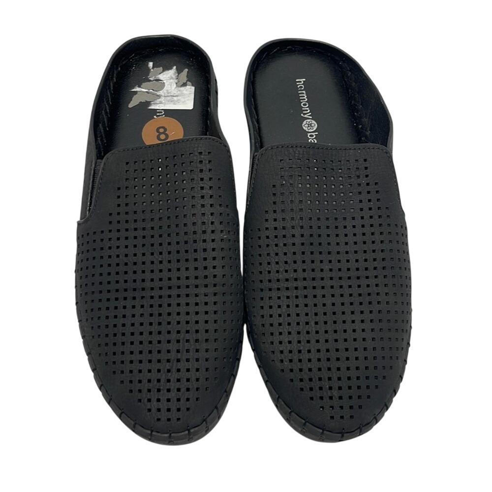 Harmony Balance Black Perforated Mules Slip On Shoes Womens Size 8
